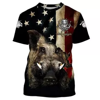 2024 Мужская футболка с 3D изображением охотничьего животного, кабана, летняя футболка для отдыха, модная мужская одежда с коротким рукавом, S-5XL S