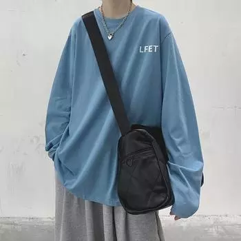 2024 Мужская футболка с длинными рукавами Осенняя майка с длинными рукавами Хлопок Осенний Гонконгский стиль Печать Свободный модный топ M белый