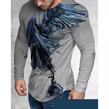 2024 мужская футболка с длинными рукавами с 3D-цифровой печатью, мужская внешняя торговля, европейский и американский уличный стиль, 100% полиэфирное волокно S