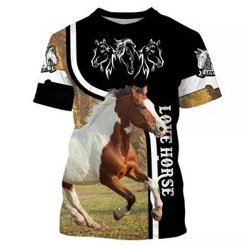 2024 мужская футболка с коротким рукавом, футболка с 3D принтом лошади, свободная футболка с круглым вырезом, повседневная мужская одежда с короткими рукавами, S-5XL S белый