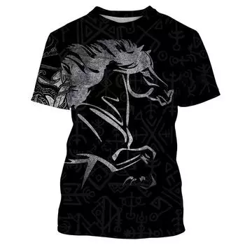 2024 Мужская футболка с коротким рукавом с 3D-принтом лошади, топ с круглым вырезом и коротким рукавом, мужская летняя футболка, топ S-5XL S белый