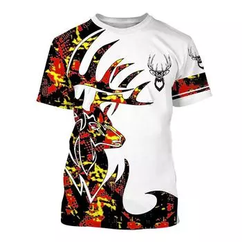 2024 Мужская футболка с коротким рукавом с изображением охотничьего животного, оленя, летняя футболка для отдыха, модная одежда Мужская одежда с коротким рукавом S