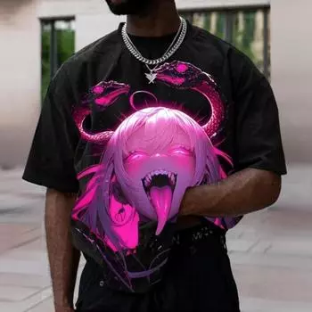 2024 Мужская футболка с принтом 3D-персонажа в виде анимации, короткий рукав, мужская модная уличная одежда, свободная футболка большого размера, топ S