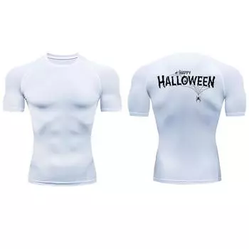 2024 Мужская компрессионная рубашка, футболка с праздничным принтом, быстросохнущая, дышащая, с коротким рукавом, для занятий спортом на открытом воздухе, для бега, S-3XL S белый