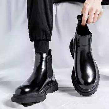 2024 Мужская кожаная обувь Корейский тренд Удобные лоферы Британская мода Мужские высокие кроссовки Новые мокасины Zapatos De Hombre 38 чёрный