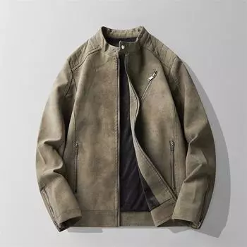 2024 Мужская крутая роскошная куртка из искусственной кожи, черная мягкая куртка из искусственной кожи, тонкая мужская мода с карманом на молнии, верхняя одежда L зелёный