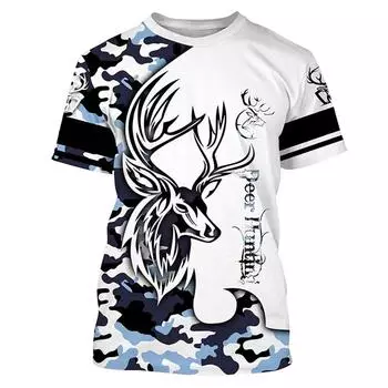 2024 мужская летняя футболка с принтом оленя и охотничьим принтом, повседневная футболка с коротким рукавом, модная уличная одежда, мужская одежда S