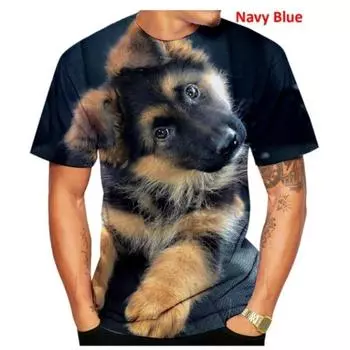 2024 Мужская летняя новая модная унисекс забавная футболка с 3D-принтом с изображением собаки Милая немецкая овчарка 3D-принтом футболка S