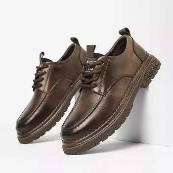 2024 Мужская летняя обувь из бархата, визуально увеличивающая рост, повседневная кожаная обувь для работы и бизнеса 38 коричневый