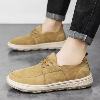 2024 Мужская летняя обувь из бархата, визуально увеличивающая рост, повседневная кожаная обувь для работы и бизнеса 38 жёлтый