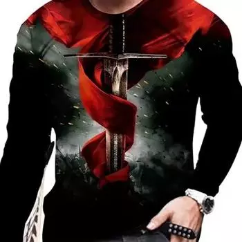 2024 Мужская мода Harajuku с длинными рукавами и 3D-печатью Мужская футболка Повседневный уличный свитер S