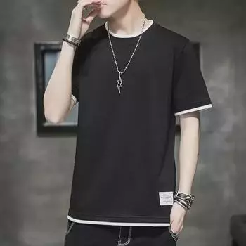 2024 Мужская модная футболка свободного кроя с цветными блоками и круглым вырезом - Короткий рукав 2XL темно-серого