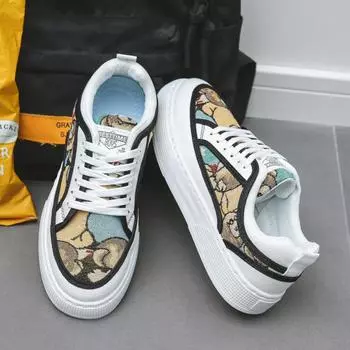 2024 Мужская новая модная тенденция в стиле принтованная парусиновая дышащая удобная повседневная обувь 39 белый