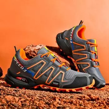 2025 Большие размеры Мужские скальные туфли, Нескользящие модные треккинговые кроссовки для походов на открытом воздухе, Удобная широкая спортивная обувь 44 синий