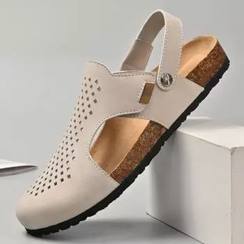 2024 Мужская обувь из натуральной кожи, мужские сандалии, прочная ручная работа, закрытый носок, нескользящая обувь для использования в помещении и на открытом воздухе на пляже 38 коричневый