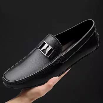 2024 Мужская обувь из натуральной кожи, роскошные брендовые формальные повседневные мужские мокасины, мокасины, мягкие дышащие туфли-лодочки, высокое качество 37 чёрный