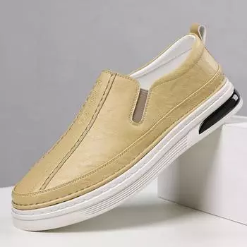2024 Мужская обувь из натуральной кожи, повседневная обувь, модные туфли для скейтбординга на плоской подошве, уличные классные мокасины без застежек 38 белый