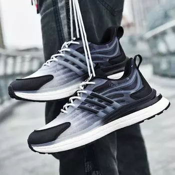 2024 Мужская обувь Летние дышащие кроссовки Новая тенденция Мужская повседневная спортивная обувь 36 чёрный