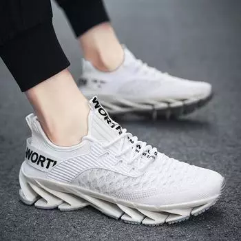 2024 мужская обувь осень дышащая тканая повседневная мужская трендовая лезвие рыбья чешуя спортивная беговая обувь 39 белый