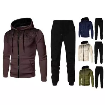 2024 Мужская осенне-зимняя толстовка с капюшоном в горошек на молнии с дышащей эластичной талией и шнурком, спортивные штаны, комплект одежды M армия зеленый