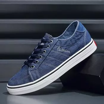 2024 Мужская парусиновая обувь Джинсовая обувь Мужские плоские повседневные кроссовки Ретро кеды Весна Осень Дышащая ткань для отдыха Прогулочная обувь 39 синий