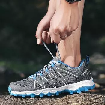 2024 Мужская походная обувь, летняя мягкая мужская спортивная обувь, уличная противоскользящая прогулочная обувь, легкие кроссовки на шнуровке 35-46 35 розовый