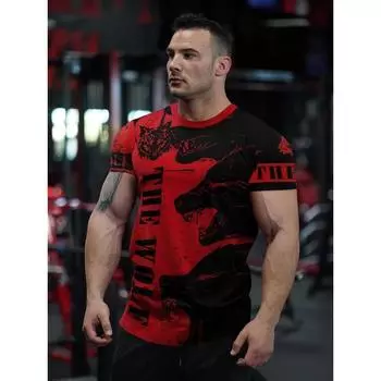 2024 Мужская повседневная футболка с 3D-графикой волка, короткий рукав, летние винтажные футболки 90-х годов для активного отдыха, дышащие быстросохнущие спортивные топы S