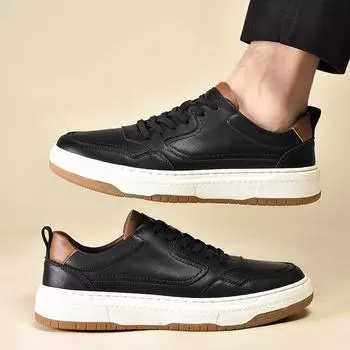 2024 Мужская повседневная обувь из натуральной кожи Высококачественная деловая дизайнерская обувь для активного отдыха Дышащие мужские кроссовки для тенниса Masculino 38 чёрный