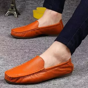 2024 Мужская повседневная обувь из натуральной кожи Egg Roll Shoes Весна-Лето Дышащие удобные туфли для вождения Loafers 2024 Мокасины 38 чёрный