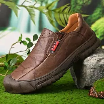2024 Мужская повседневная обувь, кожаные рукава, ленивые мокасины, прогулочные туфли на плоской подошве, обувь для активного отдыха, туфли для вождения на мягкой подошве 38 чёрный