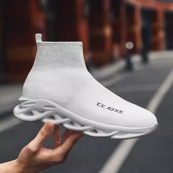 2024 Мужская повседневная обувь Нескользящие мужские туфли до щиколотки Модная обувь для ходьбы на открытом воздухе Дышащие мужские кроссовки, увеличивающие рост, без застежек 40 белый