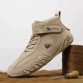 2024 Мужская повседневная обувь Роскошные брендовые высокие кроссовки на плоской подошве Лоферы Мужские мокасины Итальянская зимняя обувь Кожаные ботильоны 38 коричневый