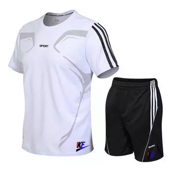 2024 Мужская повседневная спортивная одежда Летняя фитнес-футболка с короткими рукавами Быстросохнущая одежда для бега Свободный комплект из двух предметов M