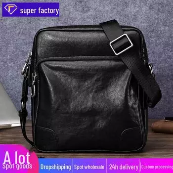 2024 Мужская повседневная сумка-мессенджер из натуральной кожи большой вместимости small, No. 6 frame чёрный