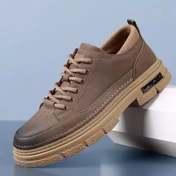 2024 Мужская ретро-туфля из кожи ручной работы на толстой подошве 38 чёрный