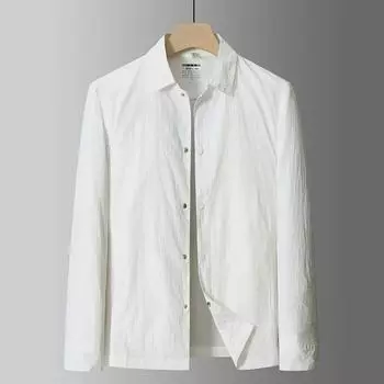 2024 Мужская роскошная легкая летняя быстросохнущая повседневная рубашка с лацканами и защитой от солнца 2XL чёрный