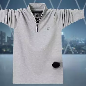 2024 Мужская рубашка поло больших размеров с воротником-стойкой и длинным рукавом на молнии L армия зеленый