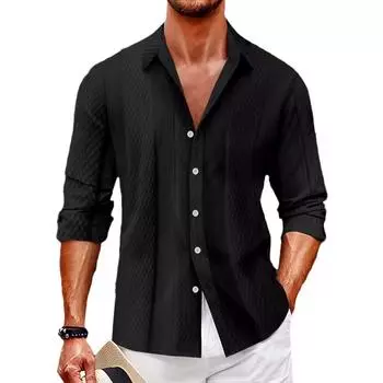 2024 Мужская рубашка с длинным рукавом Inch, весна и осень, новая жаккардовая однобортная мужская рубашка с длинным рукавом и лацканами, мужские модные повседневные топы S темно-синий