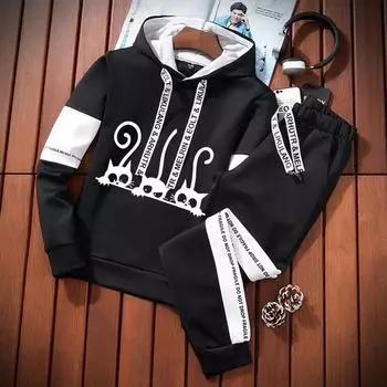 2024 Мужская спортивная одежда класса люкс с принтом на весну и осень, повседневная модная спортивная рубашка + спортивные брюки, комплект из 2 предметов для занятий спортом на открытом воздухе, дышащий S