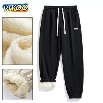 2024 Мужская свободная одежда осень-зима плюс бархатные повседневные брюки для бега на открытом воздухе спортивные штаны плотные брюки для мужчин походы 5XL зелёный