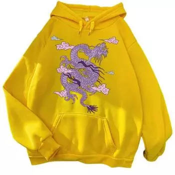 2024 мужская толстовка с капюшоном и длинными рукавами с рисунком дракона, свободный теплый пуловер, весенняя толстовка унисекс, одежда для взрослых S чёрный