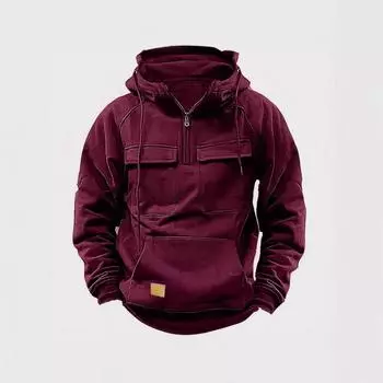 2024 Мужская толстовка с капюшоном и молнией с несколькими карманами — повседневная толстовка на весну/осень хаки