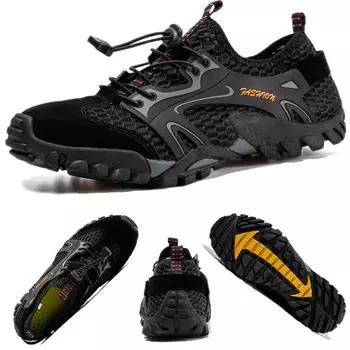 2024 Мужская треккинговая обувь для прогулок, дышащая сетка, альпинистские походные кроссовки, босиком по течению, аква-обувь, уличная обувь для водных видов спорта, большие размеры 38-47 38 чёрный