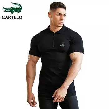 2024 Мужская весна-лето Новая футболка Деловая повседневная спортивная рубашка с большим V-образным вырезом на молнии с вышивкой и коротким рукавом Дышащая рубашка Топ S-5XL XL чёрный