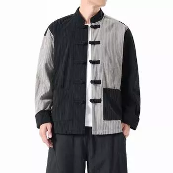 2024 Мужская винтажная лоскутная куртка, мужская мода в китайском стиле, верхняя одежда, мужская повседневная мужская куртка в стиле Тан, традиционная куртка, мужская ретро-ханьфу M армия зеленый