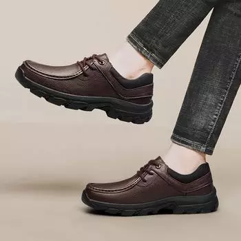 2024 Мужские брендовые туфли из натуральной кожи 36-47, мягкие кожаные туфли-оксфорды на шнуровке для вождения, повседневные нескользящие туфли из натуральной кожи 36 чёрный