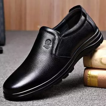 2024 мужские деловые кожаные туфли в стиле старика, дышащие кожаные туфли для ног, туфли для папы из коровьей кожи первого слоя, подарочные деньги 38 чёрный
