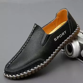 2024 Мужские дизайнерские туфли ручной работы на плоской подошве, повседневные мокасины с мягкой подошвой, нескользящие туфли для вождения, удобные легкие лоферы 38 чёрный
