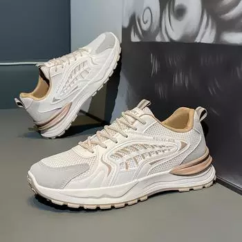 2024 Мужские дышащие кроссовки для бега Модные повседневные кроссовки для активного отдыха на нескользящей сетчатой платформе Вулканизированная обувь Zapatillas De Hombre 39 бежевый