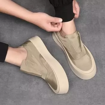 2024 Мужские дышащие парусиновые туфли, толстая подошва, модные повседневные летние кроссовки 42 чёрный